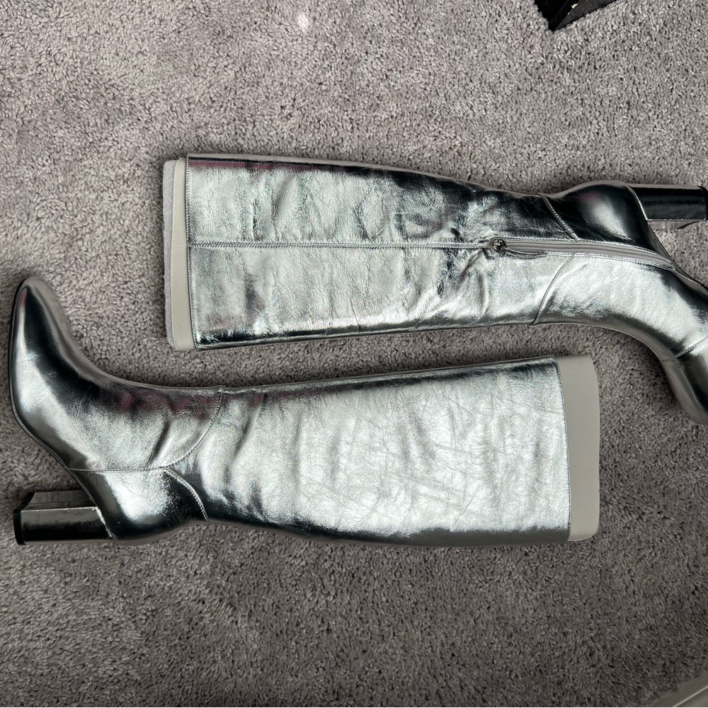 NWT Bibi Lou Silver Knee-High Women's Boots Anthropologie 37 - Picture 12 of 16